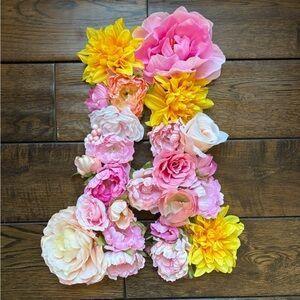 Vibrant Floral Letter ‘A’ Wall Decor, HANDMADE
